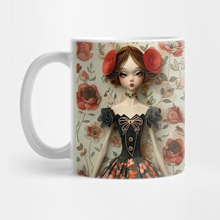 Cute Paper Doll With Fan Victorian Lace Dress Art Mug